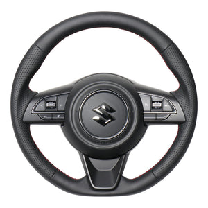 REAL ORIGINAL SERIES SOFT D SHAPE ALL LEATHER RED X BLACK EURO STITCH STEERING WHEEL FOR SUZUKI JIMNY SIERRA JB74W  SZB-LPB-RD