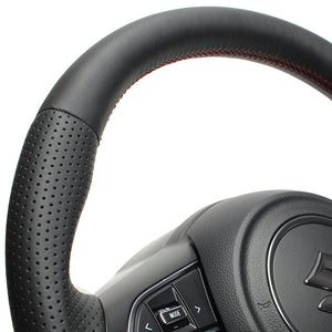 REAL ORIGINAL SERIES SOFT D SHAPE ALL LEATHER RED X BLACK EURO STITCH STEERING WHEEL FOR SUZUKI JIMNY SIERRA JB74W  SZB-LPB-RD