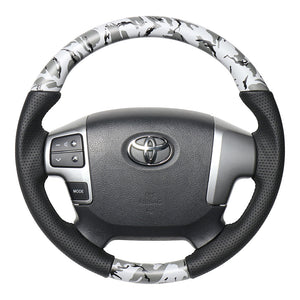 REAL ORIGINAL SERIES GUN GRIP SMALL DIAMETER ROUND SHAPE GRAY CAMOUFLAGE PRINT BLACK EURO STITCH STEERING WHEEL FOR TOYOTA HIACE 200 : 4 TYPE OR KOUKI  H214-GRT-BK