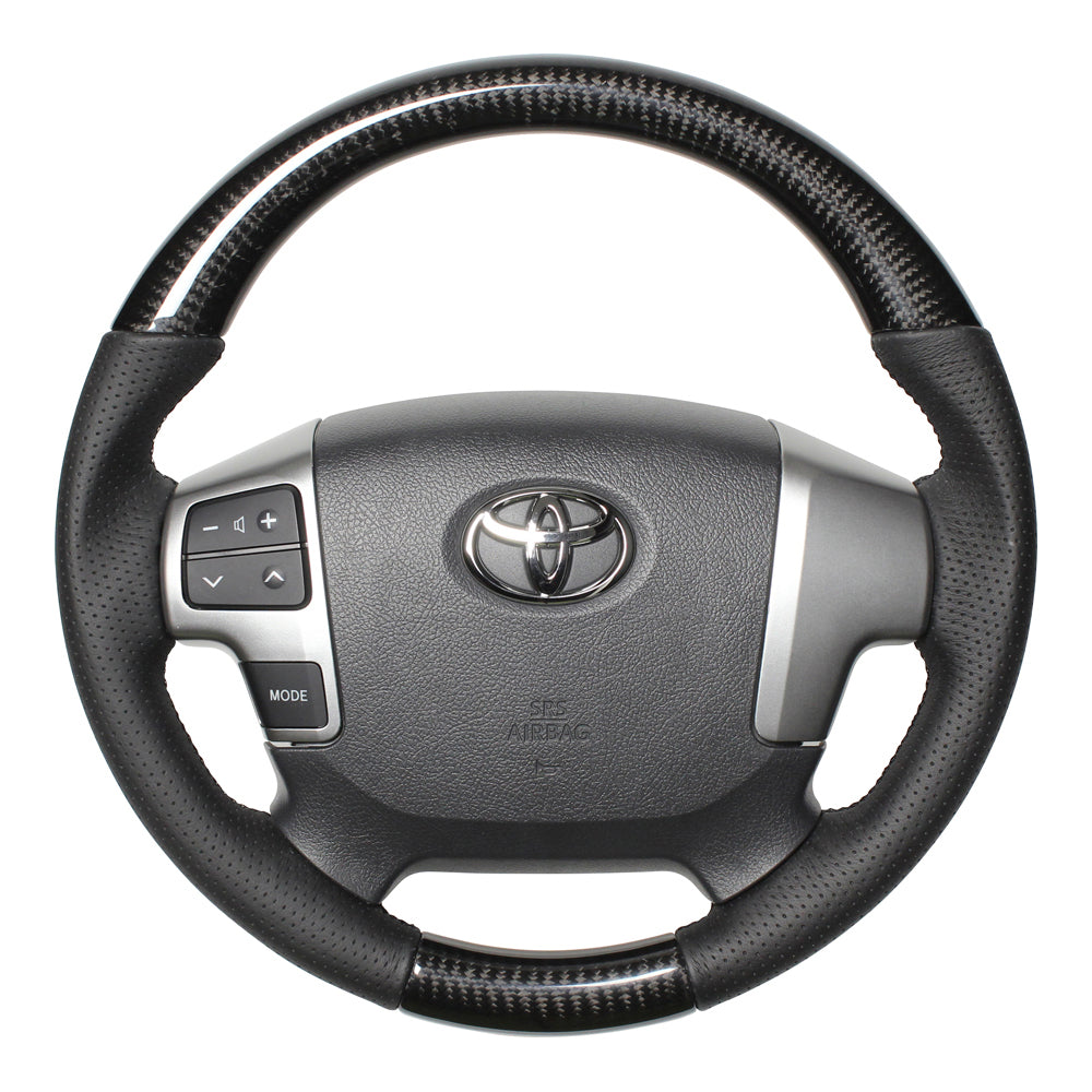 REAL ORIGINAL SERIES GUN GRIP SMALL DIAMETER ROUND SHAPE BLACK CARBON BLACK EURO STITCH STEERING WHEEL FOR TOYOTA HIACE 200 : 4 TYPE OR KOUKI  H214-BKC-BK