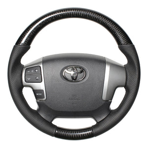 REAL ORIGINAL SERIES GUN GRIP SMALL DIAMETER ROUND SHAPE BLACK CARBON BLACK EURO STITCH STEERING WHEEL FOR TOYOTA HIACE 200 : 4 TYPE OR KOUKI  H214-BKC-BK