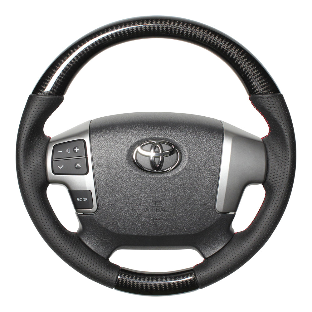 REAL ORIGINAL SERIES GUN GRIP SMALL DIAMETER ROUND SHAPE BLACK CARBON RED X BLACK EURO STITCH STEERING WHEEL FOR TOYOTA HIACE 200 : 4 TYPE OR KOUKI  H214-BKC-RD
