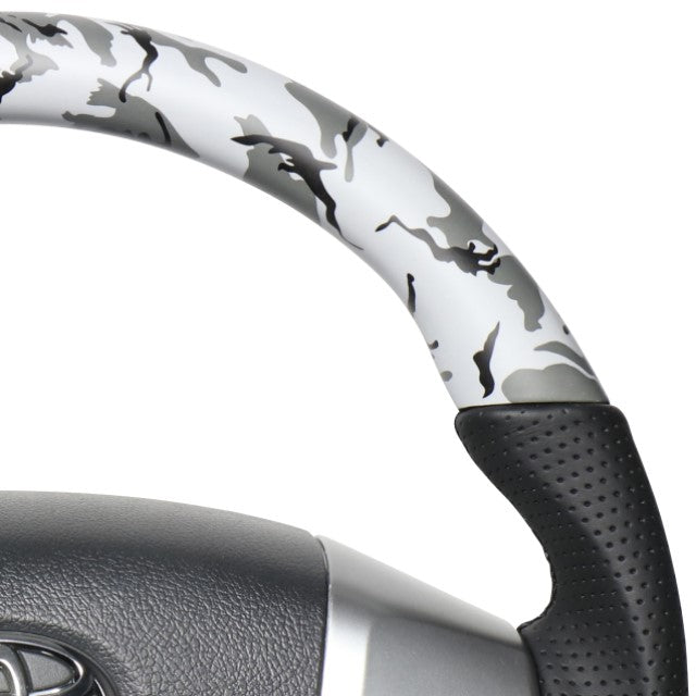 REAL ORIGINAL SERIES GUN GRIP SMALL DIAMETER ROUND SHAPE GRAY CAMOUFLAGE PRINT BLACK EURO STITCH STEERING WHEEL FOR TOYOTA HIACE 200 : 4 TYPE OR KOUKI  H214-GRT-BK