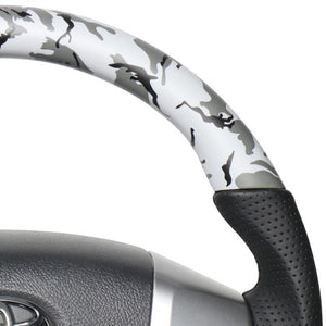 REAL ORIGINAL SERIES GUN GRIP SMALL DIAMETER ROUND SHAPE GRAY CAMOUFLAGE PRINT BLACK EURO STITCH STEERING WHEEL FOR TOYOTA HIACE 200 : 4 TYPE OR KOUKI  H214-GRT-BK