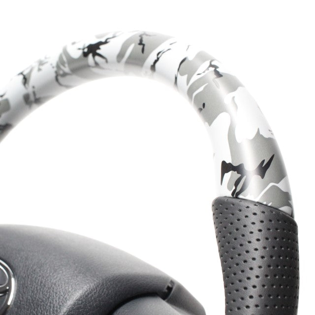 REAL ORIGINAL SERIES SOFT D SHAPE GRAY CAMOUFLAGE PRINT BLACK STITCH STEERING WHEEL FOR TOYOTA HILUX GUN125 N125-GRT-BK