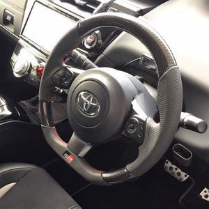 REAL ORIGINAL SERIES EMBLEM TYPE D SHAPE BLACK CARBON SILVER X BLACK EURO STITCH STEERING WHEEL FOR TOYOTA VITZ GRMN 130  GRM-BKC-SL
