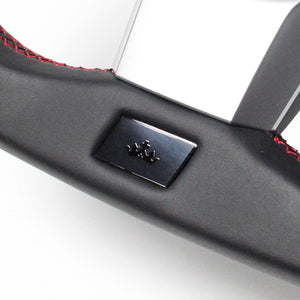 REAL ORIGINAL SERIES EMBLEM TYPE D SHAPE BLACK LEATHER & BLACK ULTRA SUEDE RED X BLACK EURO STITCH STEERING WHEEL FOR TOYOTA VOXY GR SPORT 80  GRM-ALC-RD