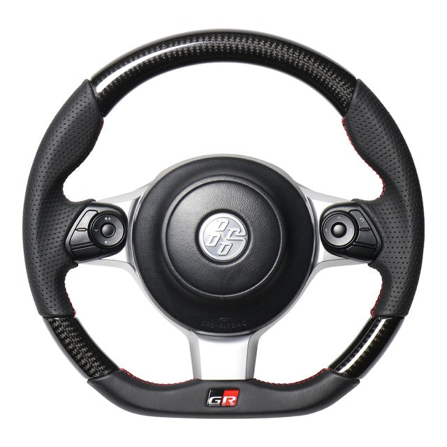 REAL ORIGINAL SERIES EMBLEM TYPE BLACK CARBON RED X BLACK EURO STITCH STEERING WHEEL FOR TOYOTA 86 ZN6 KOUKI GRM-BKC-RD