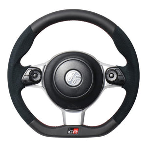 REAL ORIGINAL SERIES EMBLEM TYPE BLACK LEATHER & BLACK ULTRA SUEDE RED X BLACK EURO STITCH STEERING WHEEL FOR TOYOTA 86 GR ZN6 GRM-ALC-RD