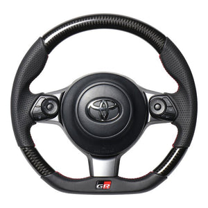 REAL ORIGINAL SERIES EMBLEM TYPE D SHAPE BLACK CARBON RED X BLACK EURO STITCH STEERING WHEEL FOR TOYOTA C-HR GR SPORT 10  GRM-BKC-RD