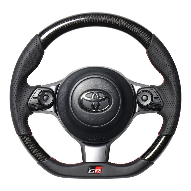 REAL ORIGINAL SERIES EMBLEM TYPE D SHAPE BLACK CARBON RED X BLACK EURO STITCH STEERING WHEEL FOR TOYOTA PRIUS Α GR SPORT 40  GRM-BKC-RD