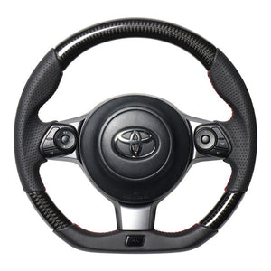 REAL ORIGINAL SERIES EMBLEM TYPE D SHAPE BLACK CARBON RED X BLACK EURO STITCH STEERING WHEEL FOR TOYOTA C-HR GR SPORT 10  GRM-BKC-RD