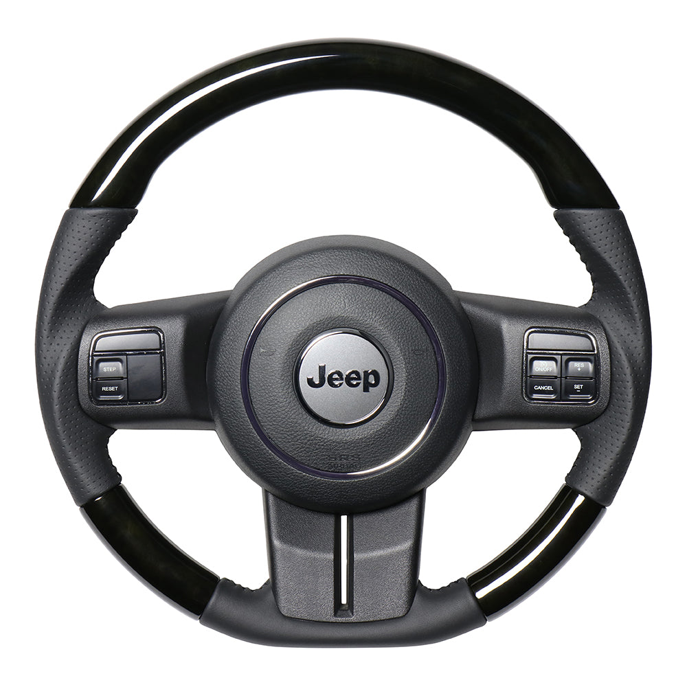 REAL ORIGINAL SERIES D SHAPE BLACK WOOD BLACK STITCH STEERING WHEEL FOR JEEP WRANGLER JK38:LATE  JPA-BKW-BK