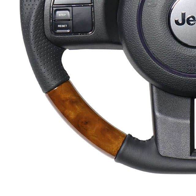 REAL ORIGINAL SERIES D SHAPE 42 BROWN WOOD BLACK STITCH STEERING WHEEL FOR JEEP WRANGLER JK36  JPA-42BRW-BK