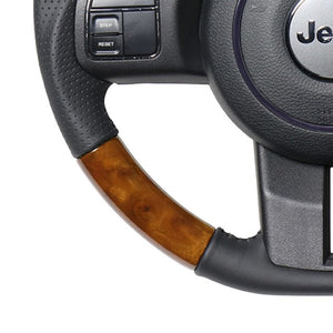REAL ORIGINAL SERIES D SHAPE 42 BROWN WOOD BLACK STITCH STEERING WHEEL FOR JEEP WRANGLER JK36  JPA-42BRW-BK