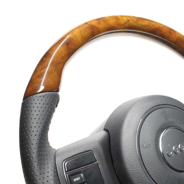 REAL ORIGINAL SERIES D SHAPE 42 BROWN WOOD BLACK STITCH STEERING WHEEL FOR JEEP WRANGLER JK36  JPA-42BRW-BK