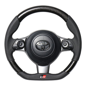 REAL ORIGINAL SERIES EMBLEM TYPE D SHAPE BLACK CARBON SILVER X BLACK EURO STITCH STEERING WHEEL FOR TOYOTA GR86 ZN8  GRM-BKC-SL
