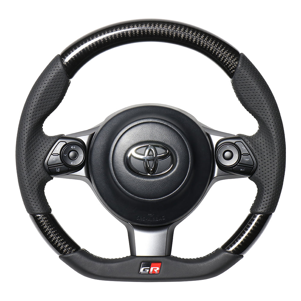 REAL ORIGINAL SERIES EMBLEM TYPE D SHAPE BLACK CARBON SILVER X BLACK EURO STITCH STEERING WHEEL FOR TOYOTA PRIUS Α GR SPORT 40  GRM-BKC-SL