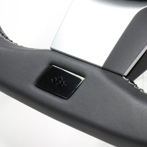 REAL ORIGINAL SERIES EMBLEM TYPE D SHAPE BLACK LEATHER & BLACK ULTRA SUEDE SILVER X BLACK EURO STITCH STEERING WHEEL FOR TOYOTA NOAH GR SPORT 80  GRM-ALC-SL