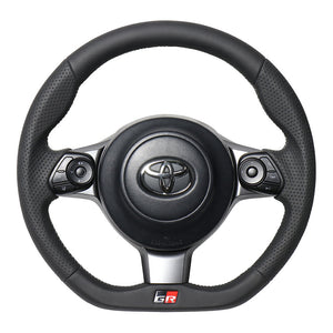 REAL ORIGINAL SERIES EMBLEM TYPE D SHAPE ALL LEATHER SILVER X BLACK EURO STITCH STEERING WHEEL FOR TOYOTA PRIUS Α GR SPORT 40  GRM-LPB-SL