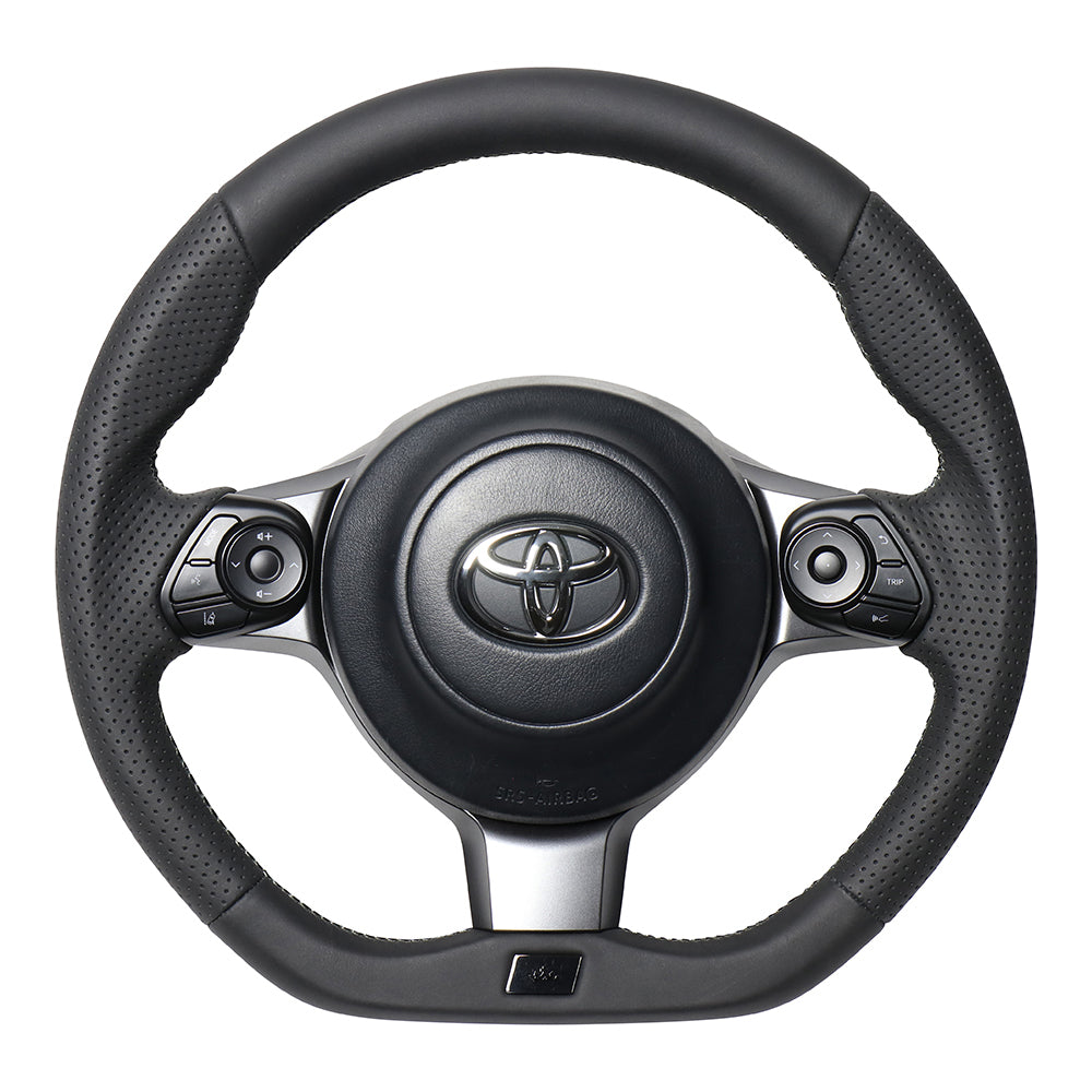 REAL ORIGINAL SERIES EMBLEM TYPE D SHAPE ALL LEATHER SILVER X BLACK EURO STITCH STEERING WHEEL FOR TOYOTA PRIUS Α GR SPORT 40  GRM-LPB-SL