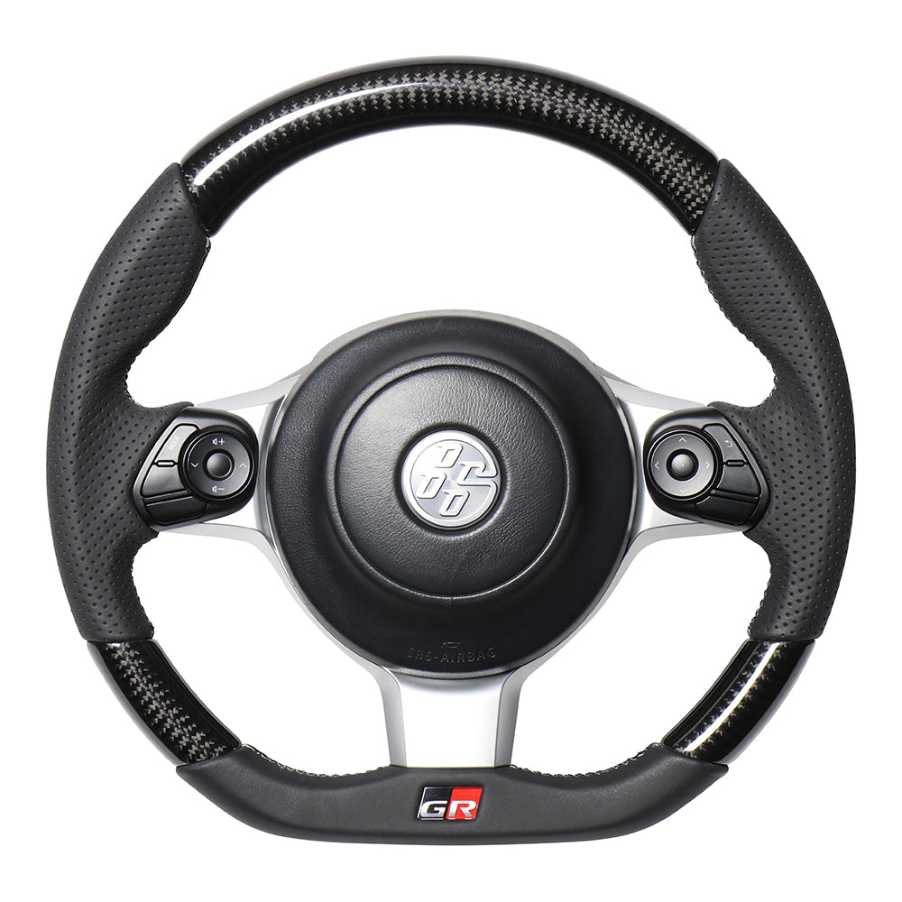 REAL ORIGINAL SERIES EMBLEM TYPE BLACK CARBON SILVER X BLACK EURO STITCH STEERING WHEEL FOR TOYOTA 86 ZN6 KOUKI GRM-BKC-SL