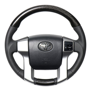 REAL ORIGINAL SERIES GUN GRIP GENUINE SAME DIAMETER ROUND SHAPE BLACK CARBON BLACK EURO STITCH STEERING WHEEL FOR TOYOTA LAND CRUISER PRADO 150 : ZENKI MID  J150G-BKC-BK