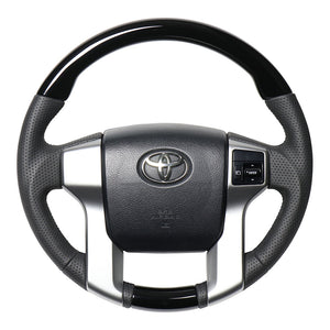 REAL ORIGINAL SERIES GUN GRIP GENUINE SAME DIAMETER ROUND SHAPE PIANO BLACK BLACK EURO STITCH STEERING WHEEL FOR TOYOTA LAND CRUISER PRADO 150 : ZENKI MID  J150G-PBW-BK