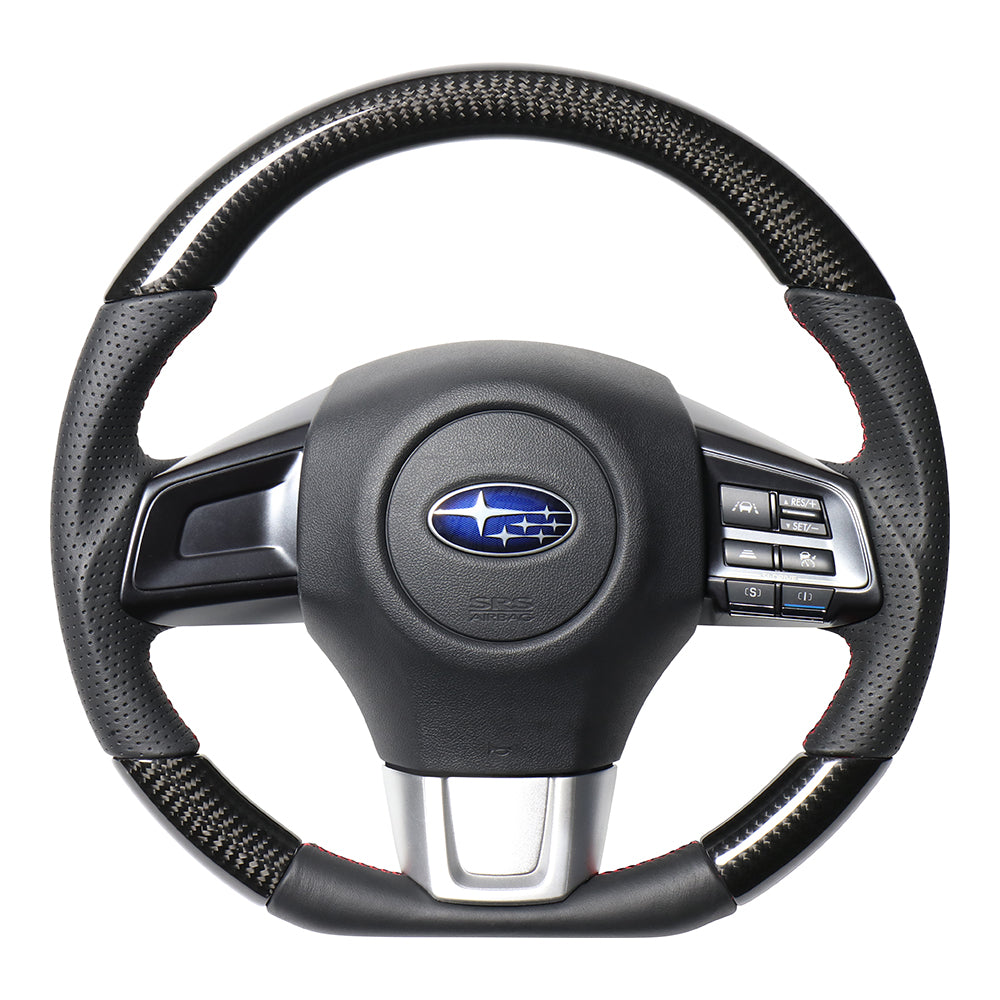 REAL ORIGINAL SERIES D SHAPE BLACK CARBON RED X BLACK EURO STITCH STEERING WHEEL FOR SUBARU LEVORG VM4 VMG  SBA-BKC-RD