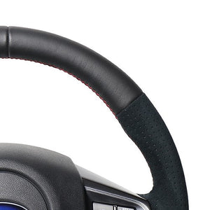 REAL ORIGINAL SERIES D SHAPE BLACK LEATHER CENTER MARK & BLACK ULTRA SUEDE RED X BLACK EURO STITCH STEERING WHEEL FOR SUBARU LEVORG VM4 VMG  SBA-ALC-RD