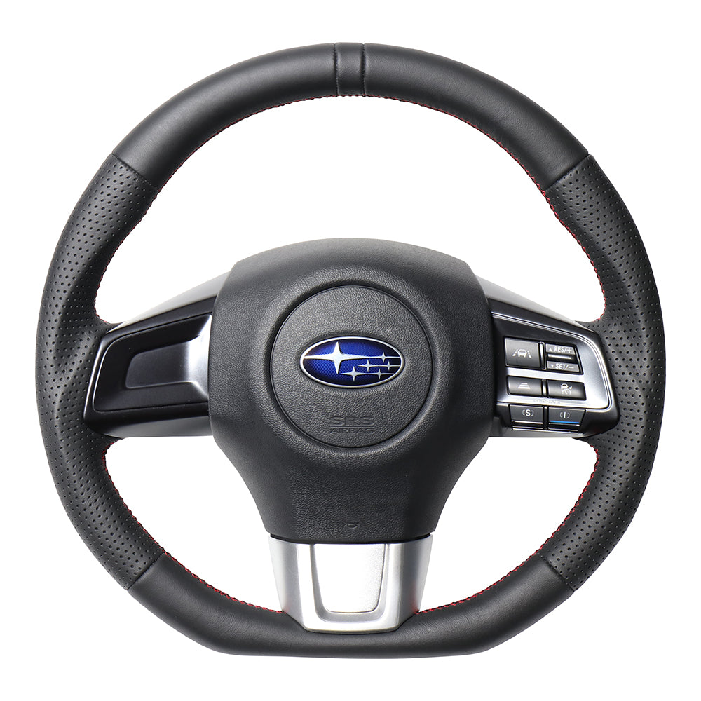 REAL ORIGINAL SERIES D SHAPE ALL LEATHER CENTER MARK RED X BLACK EURO STITCH STEERING WHEEL FOR SUBARU LEVORG VM4 VMG  SBA-LPB-RD