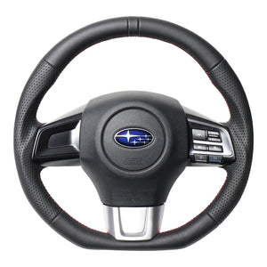 REAL ORIGINAL SERIES D SHAPE ALL LEATHER CENTER MARK RED X BLACK EURO STITCH STEERING WHEEL FOR SUBARU LEVORG VM4 VMG  SBA-LPB-RD