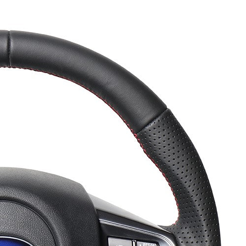 REAL ORIGINAL SERIES D SHAPE ALL LEATHER CENTER MARK RED X BLACK EURO STITCH STEERING WHEEL FOR SUBARU LEVORG VM4 VMG  SBA-LPB-RD