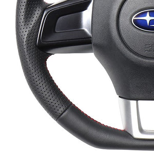 REAL ORIGINAL SERIES D SHAPE ALL LEATHER CENTER MARK RED X BLACK EURO STITCH STEERING WHEEL FOR SUBARU LEVORG VM4 VMG  SBA-LPB-RD