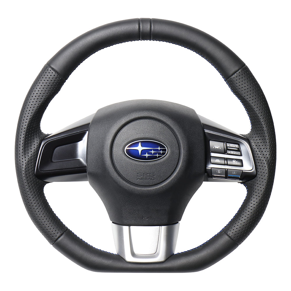 REAL ORIGINAL SERIES D SHAPE ALL LEATHER CENTER MARK BLUE X BLACK EURO STITCH STEERING WHEEL FOR SUBARU LEVORG VM4 VMG  SBA-LPB-BL