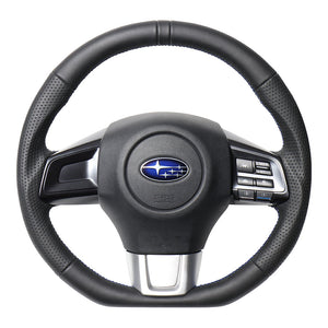 REAL ORIGINAL SERIES D SHAPE ALL LEATHER CENTER MARK BLUE X BLACK EURO STITCH STEERING WHEEL FOR SUBARU LEVORG VM4 VMG  SBA-LPB-BL