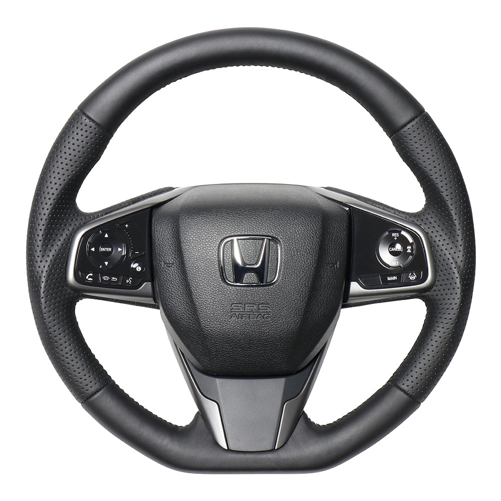 REAL ORIGINAL SERIES SOFT D SHAPE ALL LEATHER GRAY X BLACK EURO STITCH STEERING WHEEL FOR HONDA CIVIC HATCHBACK FK7 HNB-LPB-GL