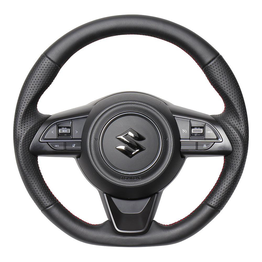 REAL ORIGINAL SERIES SOFT D SHAPE ALL LEATHER RED X BLACK EURO STITCH STEERING WHEEL FOR SUZUKI SWIFT SPORT ZC33S  SZA-LPB-RD