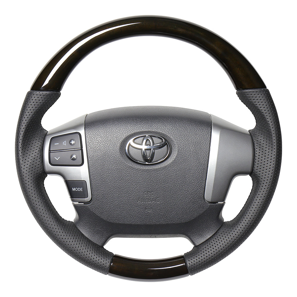 REAL ORIGINAL SERIES GUN GRIP SMALL DIAMETER ROUND SHAPE 54 BLACK WOOD BLACK EURO STITCH STEERING WHEEL FOR TOYOTA HIACE 200 : 4 TYPE OR KOUKI  H214-GDW-BK