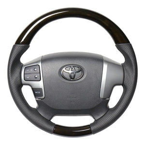 REAL ORIGINAL SERIES GUN GRIP SMALL DIAMETER ROUND SHAPE 54 BLACK WOOD BLACK EURO STITCH STEERING WHEEL FOR TOYOTA HIACE 200 : 4 TYPE OR KOUKI  H214-GDW-BK
