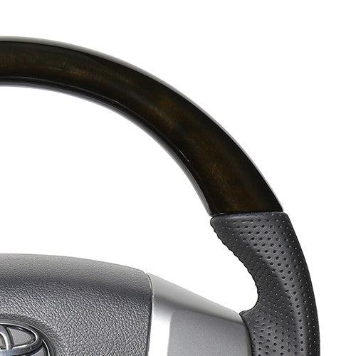 REAL ORIGINAL SERIES GUN GRIP SMALL DIAMETER ROUND SHAPE 54 BLACK WOOD BLACK EURO STITCH STEERING WHEEL FOR TOYOTA HIACE 200 : 4 TYPE OR KOUKI  H214-GDW-BK