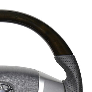 REAL ORIGINAL SERIES GUN GRIP SMALL DIAMETER ROUND SHAPE 54 BLACK WOOD BLACK EURO STITCH STEERING WHEEL FOR TOYOTA HIACE 200 : 4 TYPE OR KOUKI  H214-GDW-BK