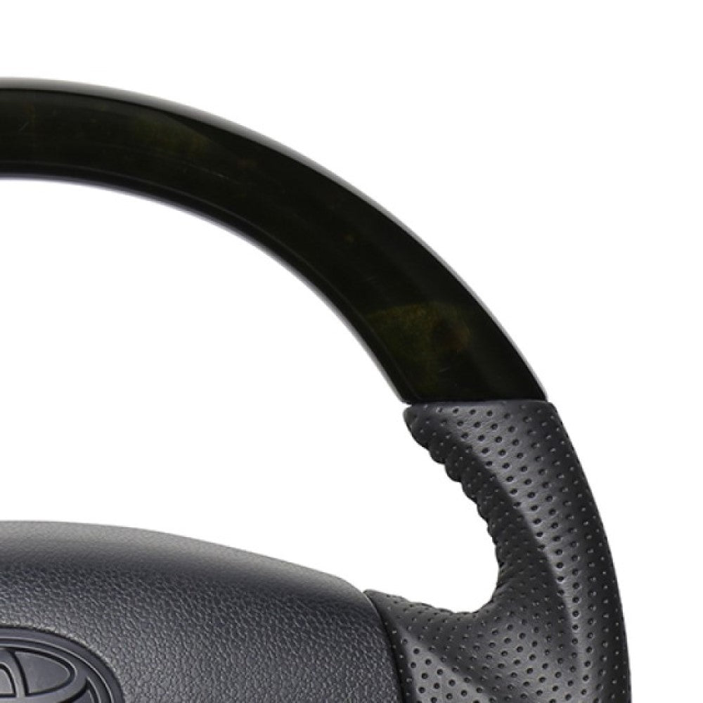 REAL ORIGINAL SERIES SOFT D SHAPE BLACK WOOD BLACK STITCH STEERING WHEEL FOR DAIHATSU MOVE LA100S TYB-BKW-BK