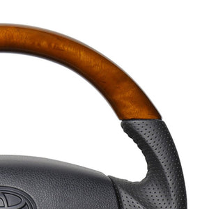 REAL ORIGINAL SERIES SOFT D SHAPE 42 BROWN WOOD BLACK STITCH STEERING WHEEL FOR DAIHATSU MOVE LA100S TYB-42BRW-BK