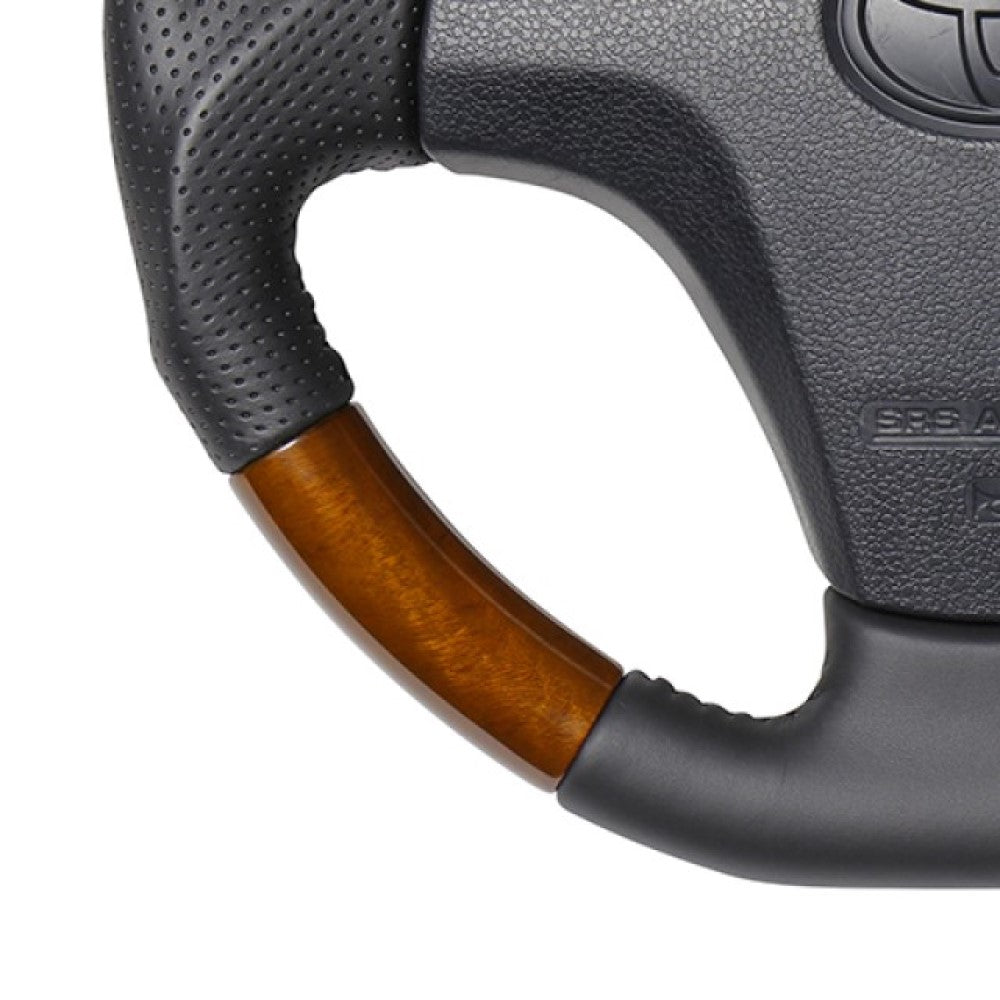 REAL ORIGINAL SERIES SOFT D SHAPE 42 BROWN WOOD BLACK STITCH STEERING WHEEL FOR DAIHATSU MOVE LA100S TYB-42BRW-BK