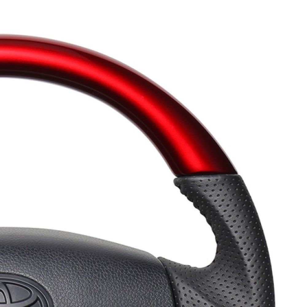 REAL ORIGINAL SERIES SOFT D SHAPE PEARL RED BLACK STITCH STEERING WHEEL FOR DAIHATSU MOVE LA100S TYB-RDW-BK