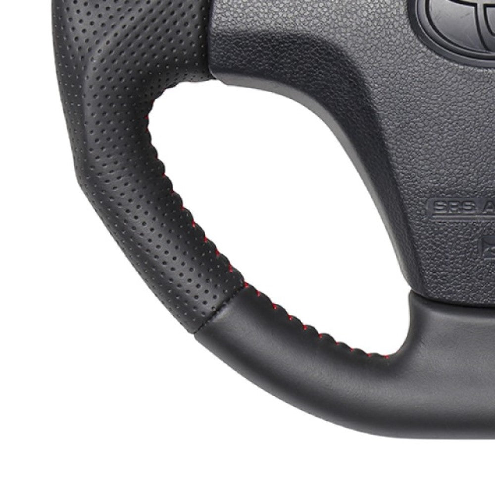 REAL ORIGINAL SERIES SOFT D SHAPE ALL LEATHER RED STITCH STEERING WHEEL FOR SUBARU SAMBAR TRUCK S500J: ZENKI S510J: ZENKI TYB-LPB-RD