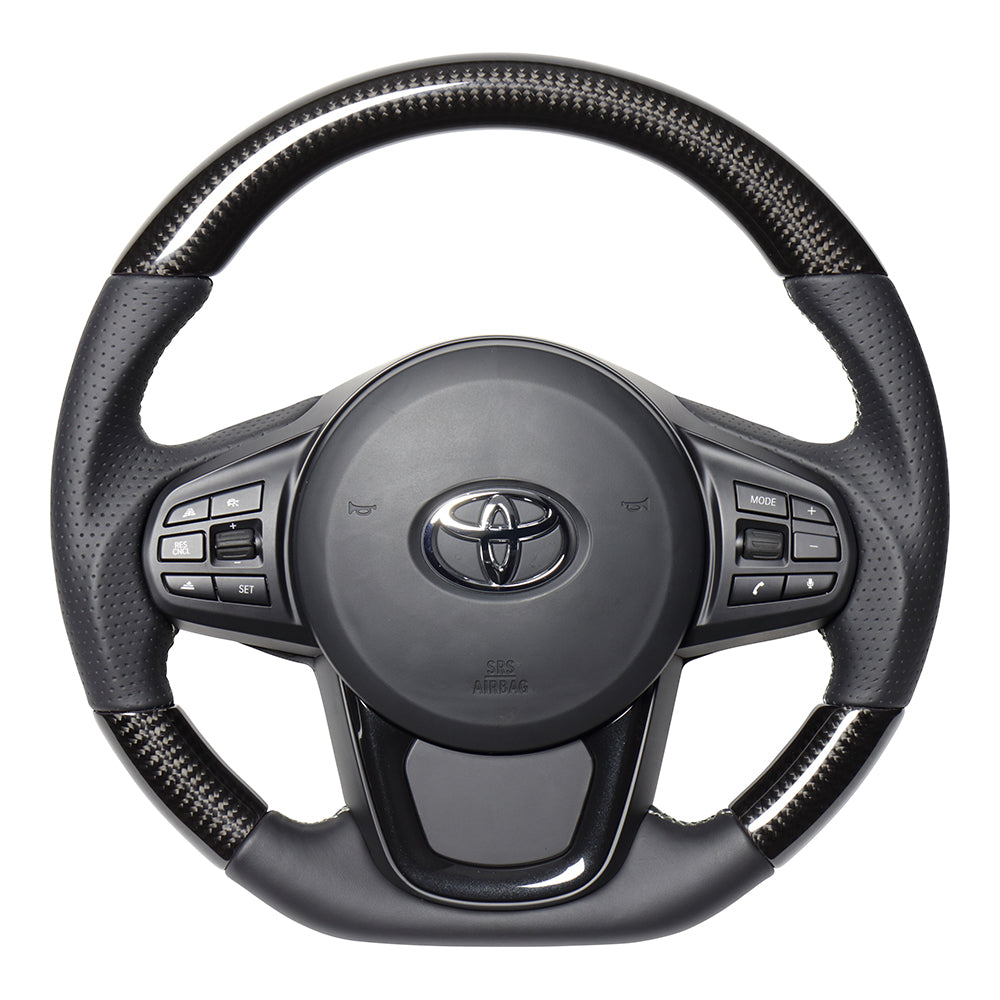 REAL PREMIUM SERIES D SHAPE BLACK CARBON SILVER EURO STITCH STEERING WHEEL FOR TOYOTA SUPRA DB TYPE  TYCP-BK-BKC
