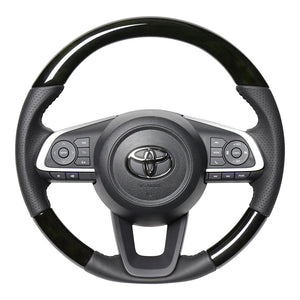REAL ORIGINAL SERIES SOFT D SHAPE BLACK WOOD BLACK STITCH STEERING WHEEL FOR DAIHATSU ROCKY 200  TYD-BKW-BK
