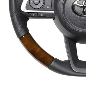 REAL ORIGINAL SERIES SOFT D SHAPE 42 BROWN WOOD BLACK STITCH STEERING WHEEL FOR TOYOTA ROOMY 900 : KOUKI  TYD-42BRW-BK